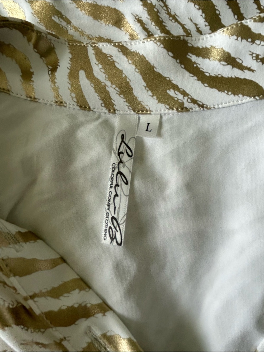 Lulu-B White and Gold Zebra Print Tunic Top - Picture 3 of 11